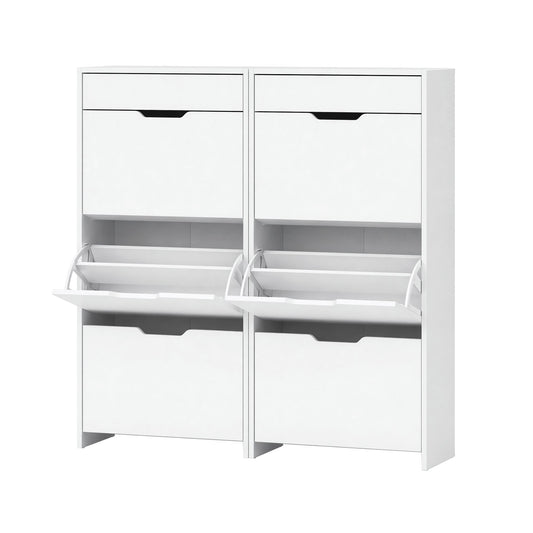Artiss 2x Shoe Cabinet Organiser 3 Flip Drawer High Gloss White FURNI-L-GS-SHOE02-WHX2