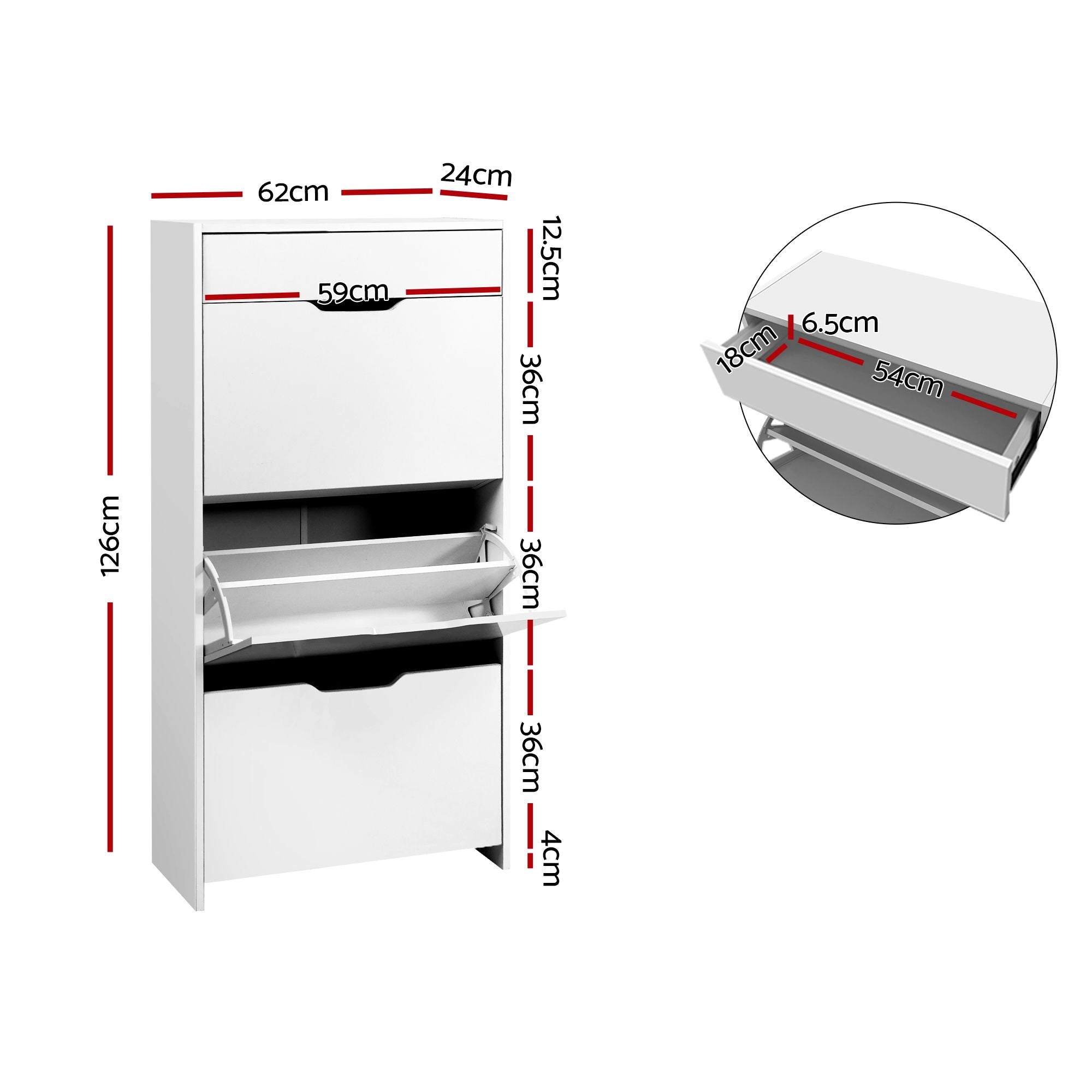 Artiss 2x Shoe Cabinet Organiser 3 Flip Drawer High Gloss White FURNI-L-GS-SHOE02-WHX2