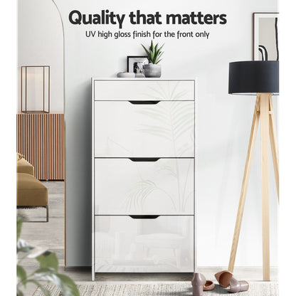 Artiss 2x Shoe Cabinet Organiser 3 Flip Drawer High Gloss White FURNI-L-GS-SHOE02-WHX2