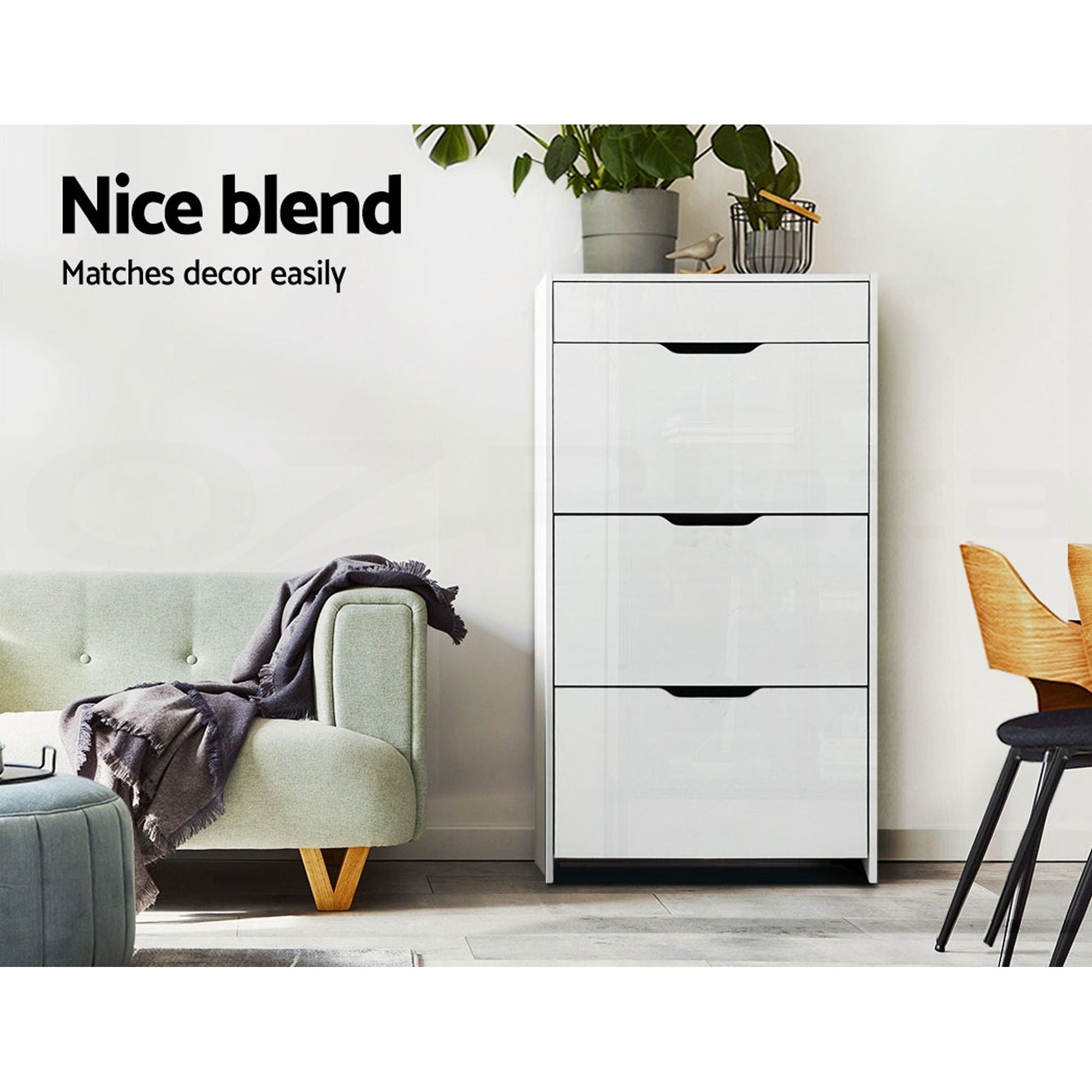 Artiss 2x Shoe Cabinet Organiser 3 Flip Drawer High Gloss White FURNI-L-GS-SHOE02-WHX2