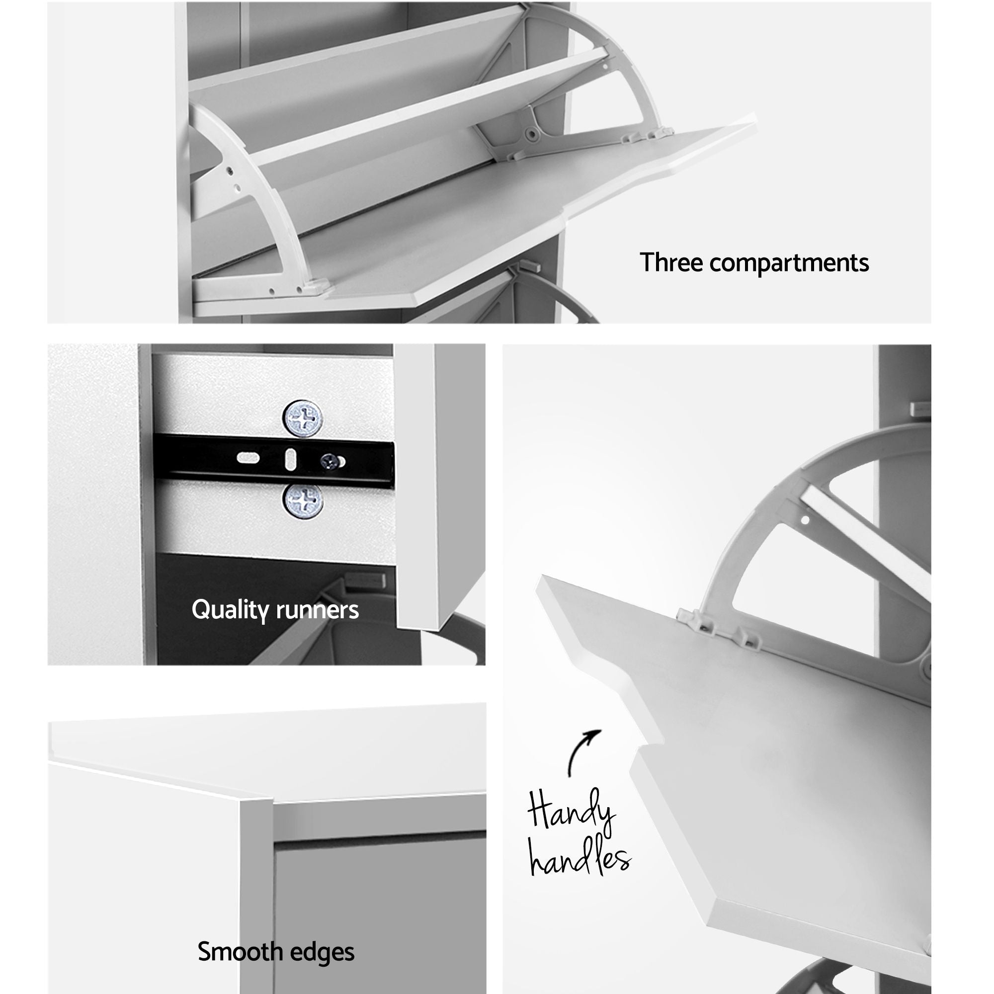 Artiss 2x Shoe Cabinet Organiser 3 Flip Drawer High Gloss White FURNI-L-GS-SHOE02-WHX2