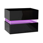 Artiss Bedside Table LED 2 Drawers - LUMI Black FURNI-L-LED-BS01-BK