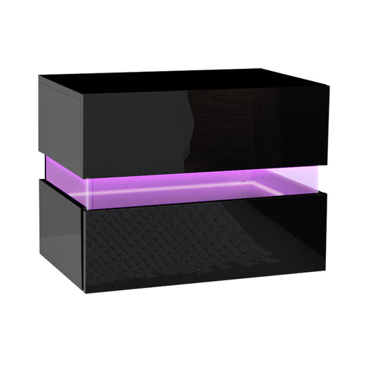Artiss Bedside Table LED 2 Drawers - LUMI Black FURNI-L-LED-BS01-BK