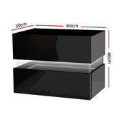 Artiss Bedside Table LED 2 Drawers - LUMI Black FURNI-L-LED-BS01-BK