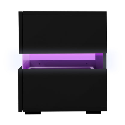 Artiss Bedside Table LED 2 Drawers - LUMI Black FURNI-L-LED-BS01-BK