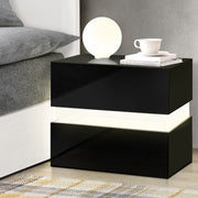 Artiss Bedside Table LED 2 Drawers - LUMI Black FURNI-L-LED-BS01-BK