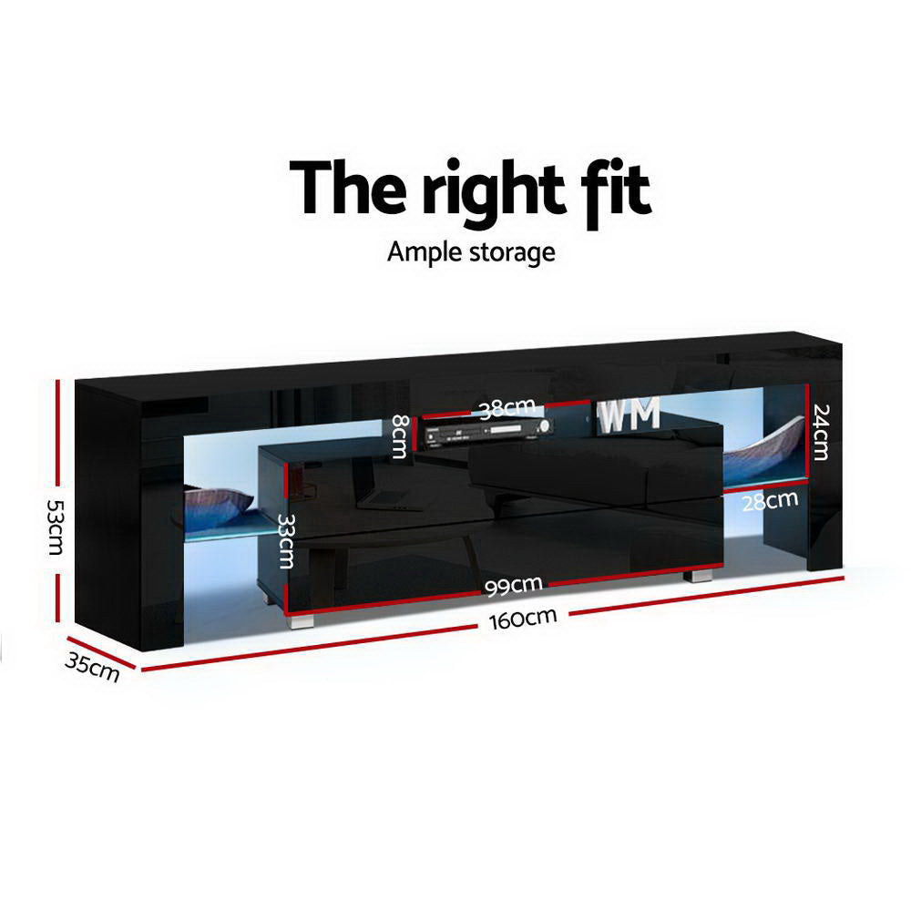 Artiss Entertainment Unit TV Cabinet LED 160cm Black Elo FURNI-L-LED-GS-TV160-BK-AB