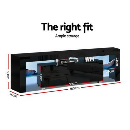Artiss Entertainment Unit TV Cabinet LED 160cm Black Elo FURNI-L-LED-GS-TV160-BK-AB