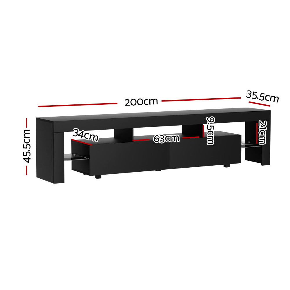 Artiss TV Cabinet Entertainment Unit Stand RGB LED Gloss Furniture 200cm Black FURNI-L-LED-GS-TV200-BK-AB