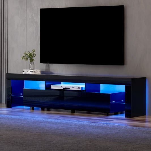Artiss TV Cabinet Entertainment Unit Stand RGB LED Gloss Furniture 200cm Black FURNI-L-LED-GS-TV200-BK-AB