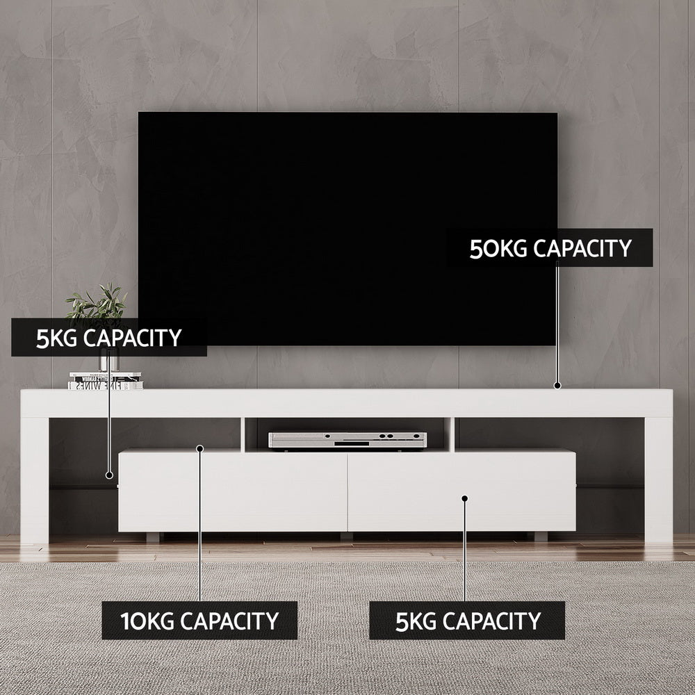 Artiss TV Cabinet Entertainment Unit Stand RGB LED Gloss Furniture 200cm White FURNI-L-LED-GS-TV200-WH-AB