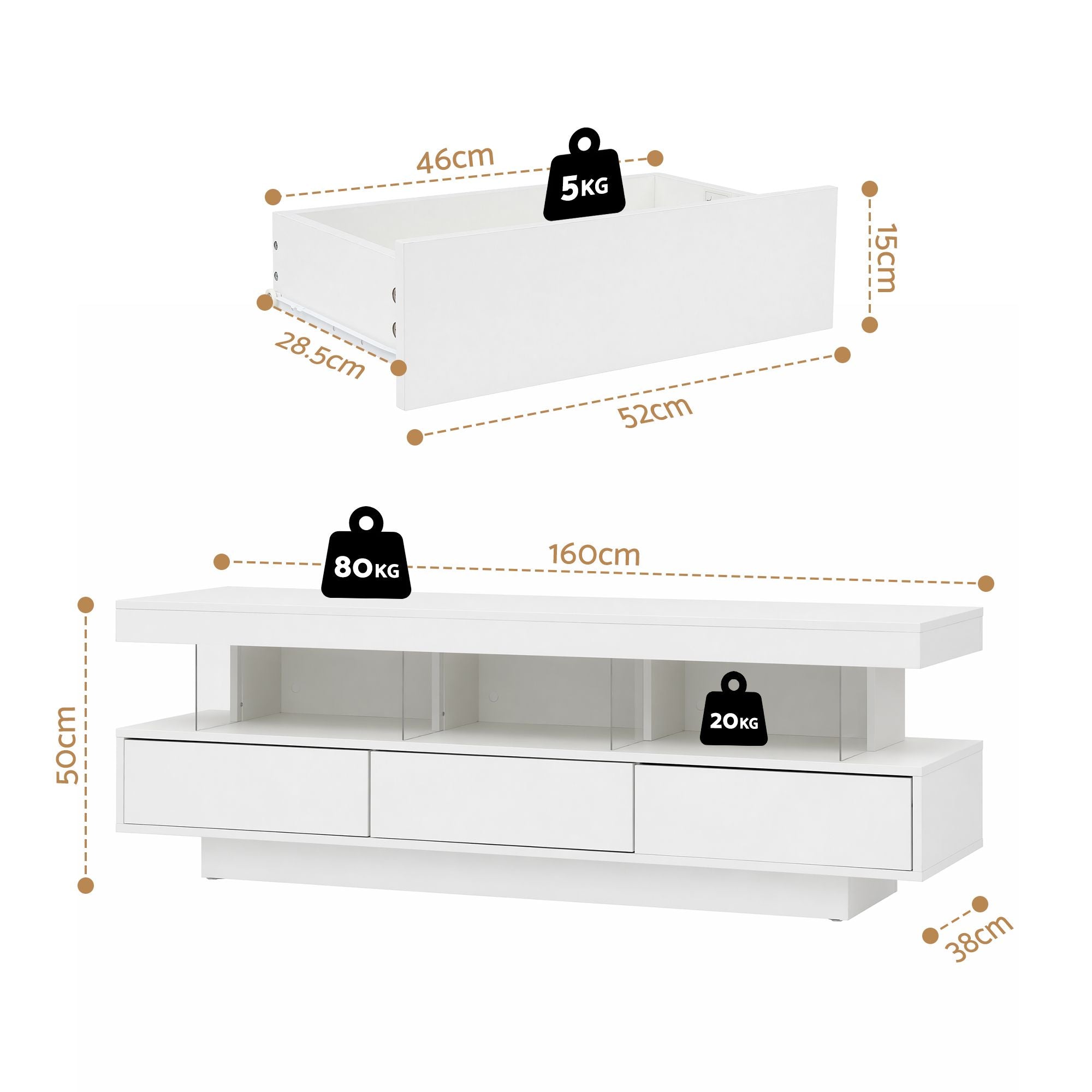 Artiss TV Unit LED 160CM Storage Drawer White
