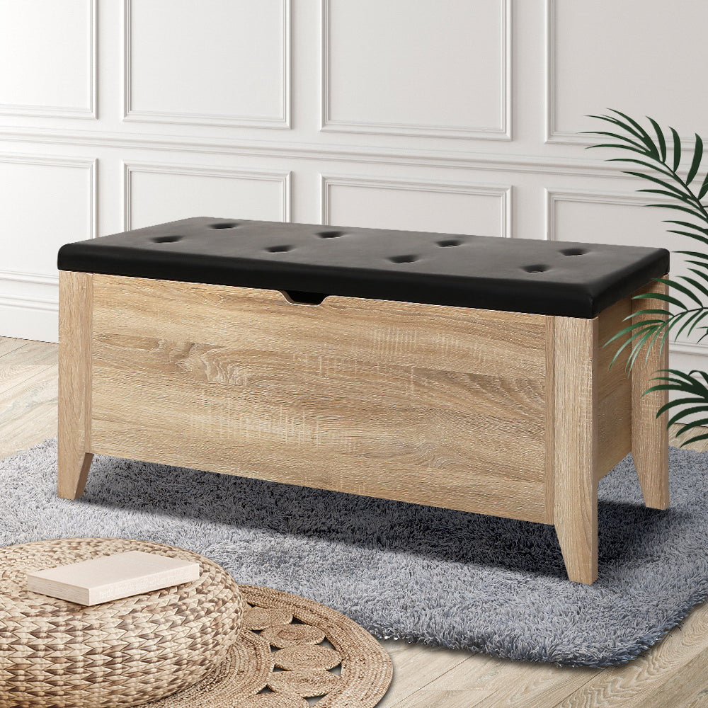 Artiss Storage Ottoman Blanket Box Leather Oak FURNI-L-OTM01-OAK