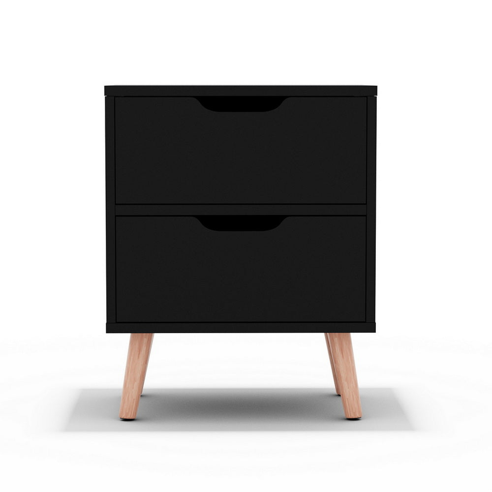 Artiss Bedside Table 2 Drawers - BODEN Black FURNI-L-SCAN-BS01-BK