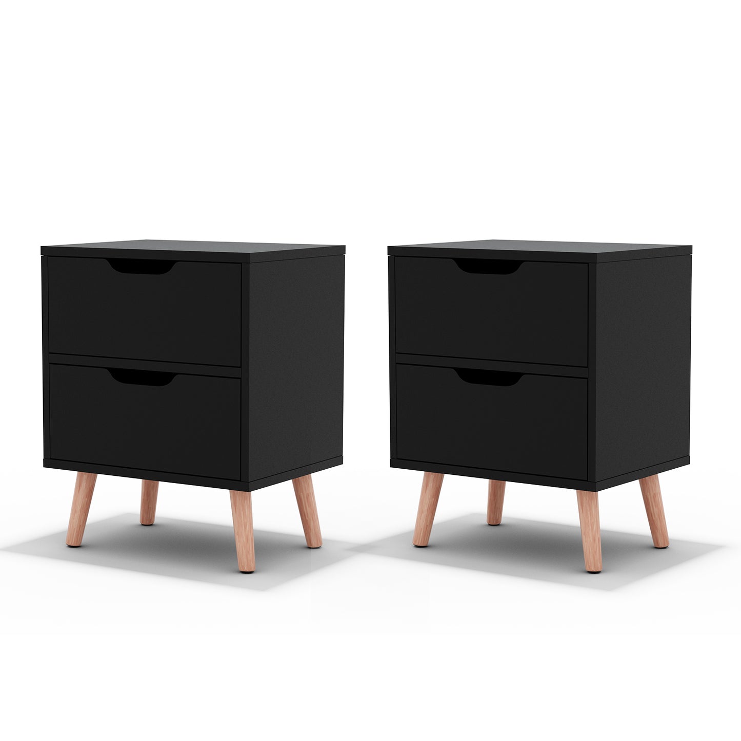 Artiss 2 x Bedside Table 2 Drawers - BODEN Black FURNI-L-SCAN-BS01-BKX2