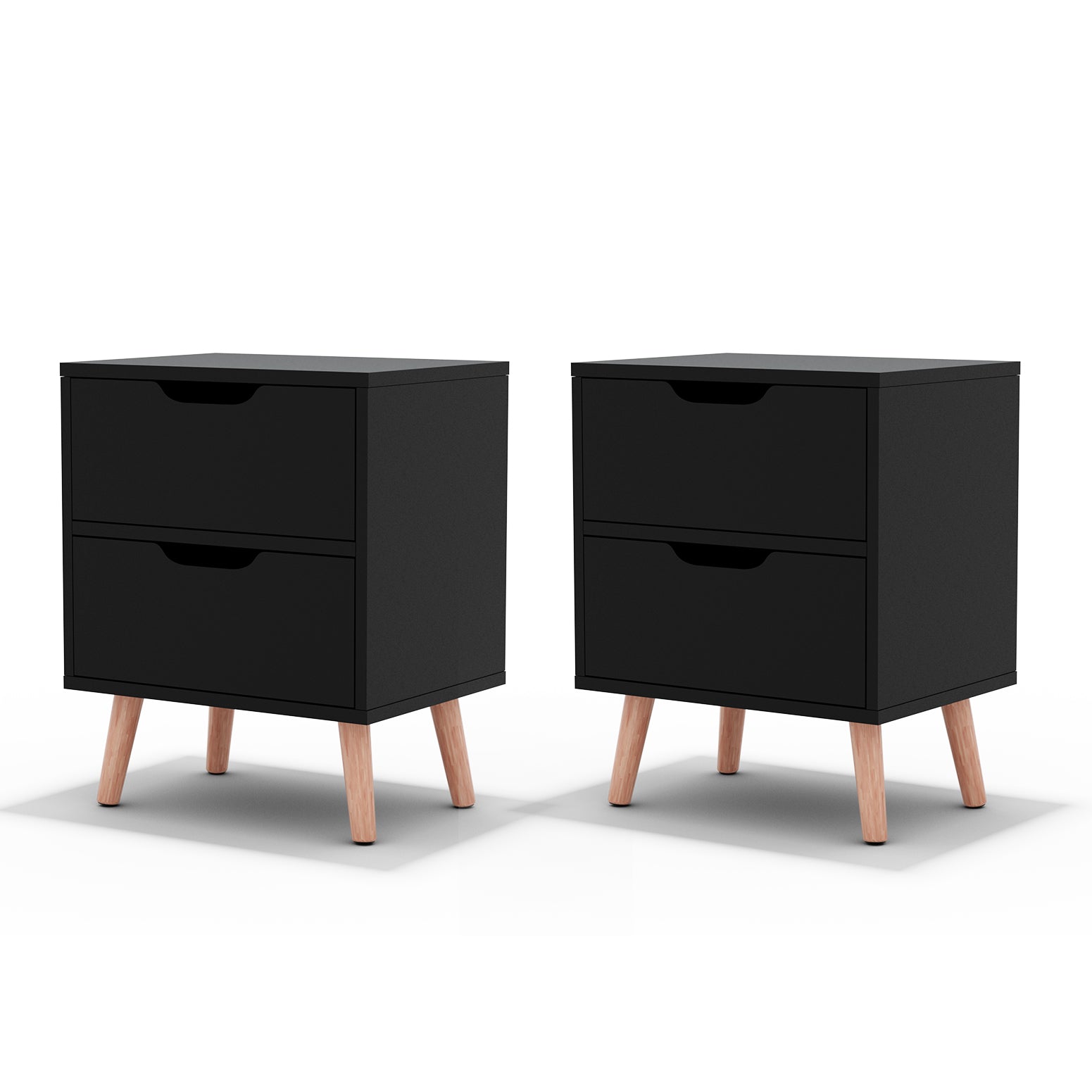 Artiss 2 x Bedside Table 2 Drawers - BODEN Black FURNI-L-SCAN-BS01-BKX2
