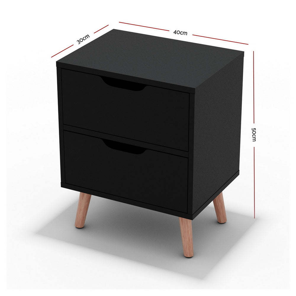 Artiss 2 x Bedside Table 2 Drawers - BODEN Black FURNI-L-SCAN-BS01-BKX2