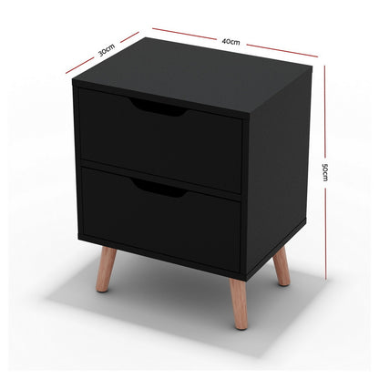 Artiss 2 x Bedside Table 2 Drawers - BODEN Black FURNI-L-SCAN-BS01-BKX2
