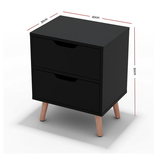 Artiss 2 x Bedside Table 2 Drawers - BODEN Black FURNI-L-SCAN-BS01-BKX2