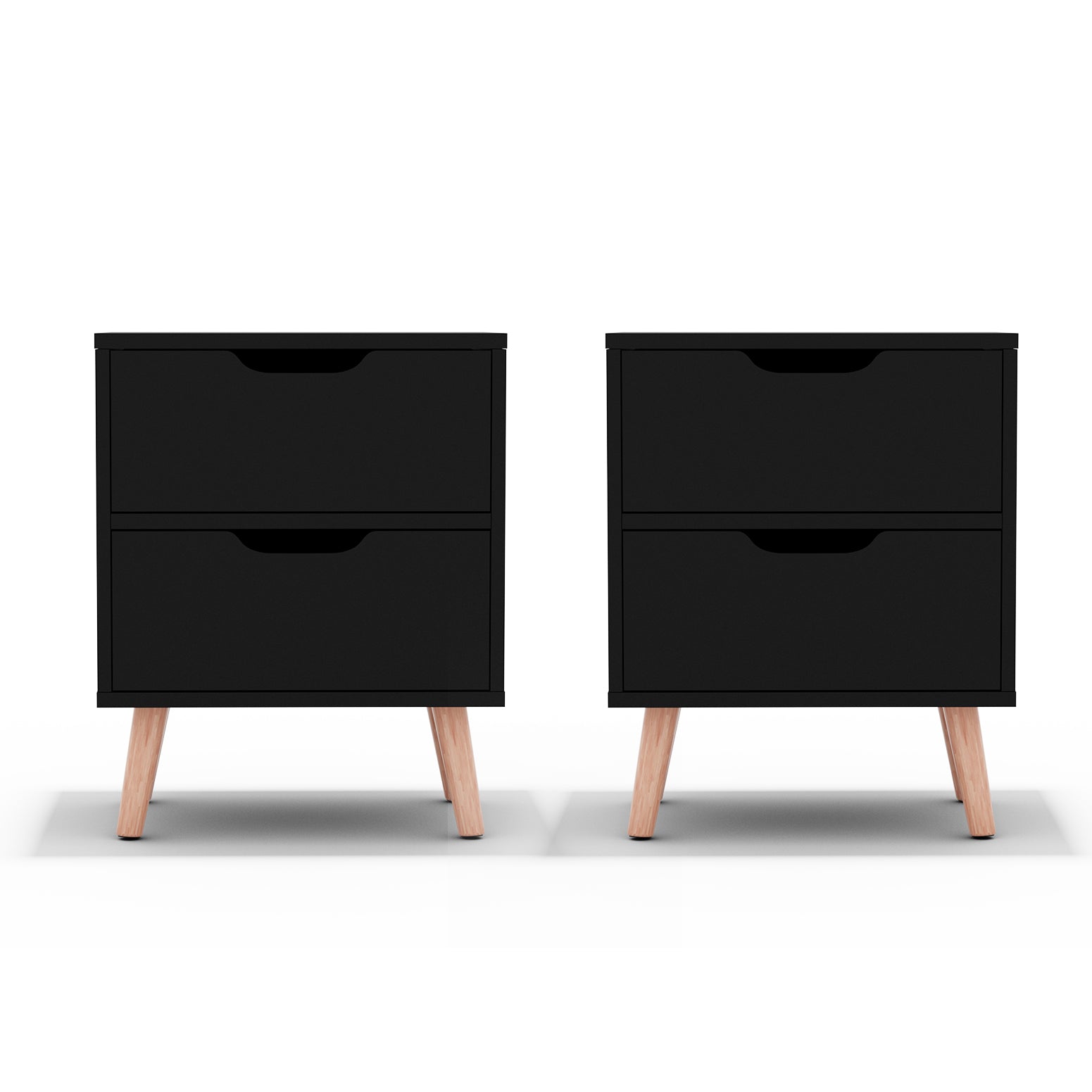Artiss 2 x Bedside Table 2 Drawers - BODEN Black FURNI-L-SCAN-BS01-BKX2