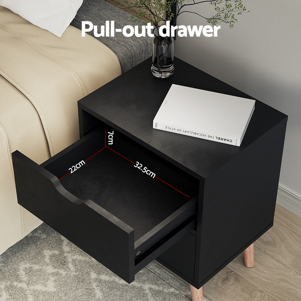 Artiss 2 x Bedside Table 2 Drawers - BODEN Black FURNI-L-SCAN-BS01-BKX2
