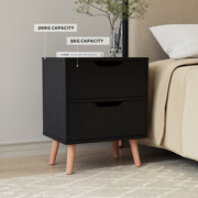 Artiss 2 x Bedside Table 2 Drawers - BODEN Black FURNI-L-SCAN-BS01-BKX2
