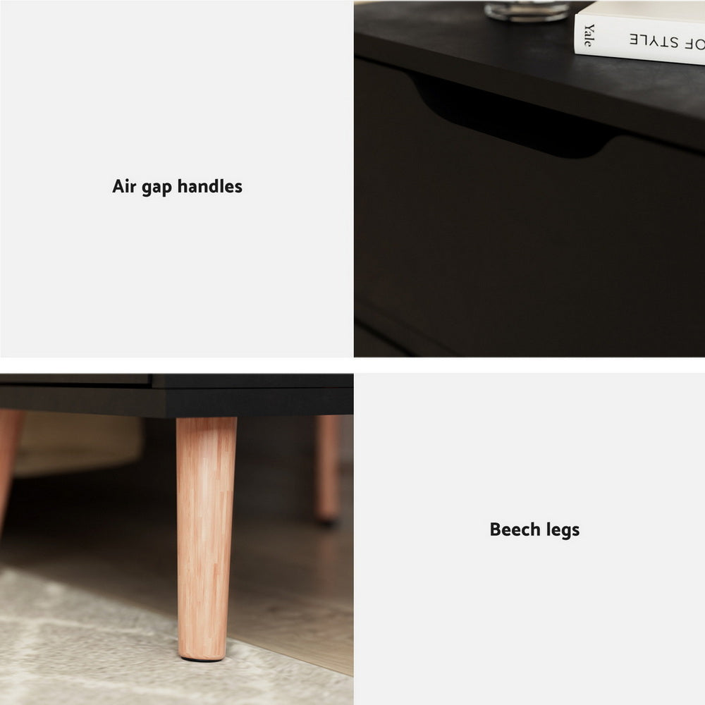 Artiss 2 x Bedside Table 2 Drawers - BODEN Black FURNI-L-SCAN-BS01-BKX2