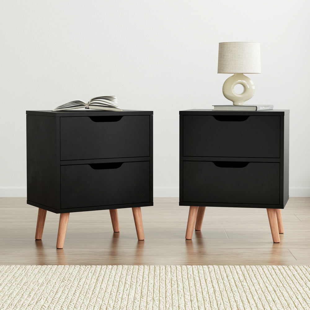 Artiss 2 x Bedside Table 2 Drawers - BODEN Black FURNI-L-SCAN-BS01-BKX2