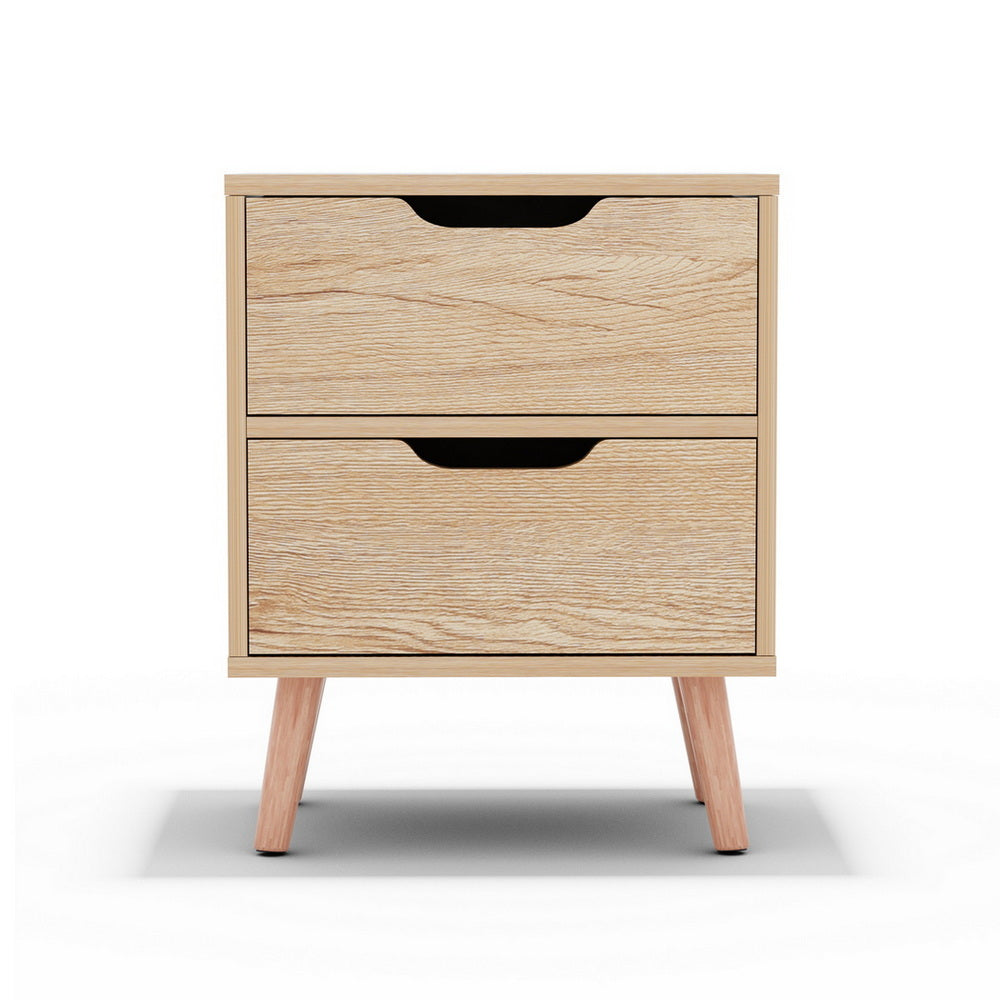 Artiss Bedside Table 2 Drawers Nightstand - BODEN Pine FURNI-L-SCAN-BS01-WD