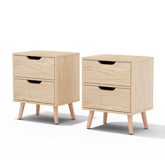 Artiss 2 x Bedside Table 2 Drawers - BODEN Pine FURNI-L-SCAN-BS01-WDX2