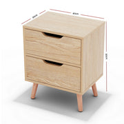 Artiss 2 x Bedside Table 2 Drawers - BODEN Pine FURNI-L-SCAN-BS01-WDX2