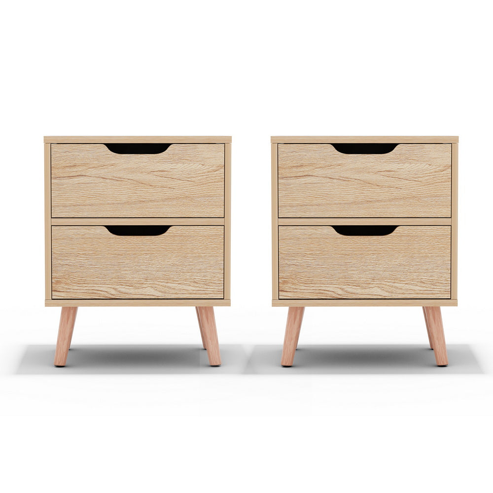 Artiss 2 x Bedside Table 2 Drawers - BODEN Pine FURNI-L-SCAN-BS01-WDX2