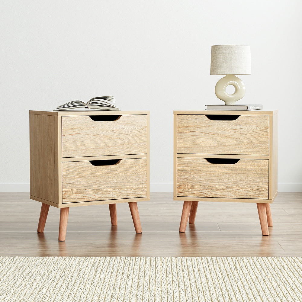 Artiss 2 x Bedside Table 2 Drawers - BODEN Pine FURNI-L-SCAN-BS01-WDX2