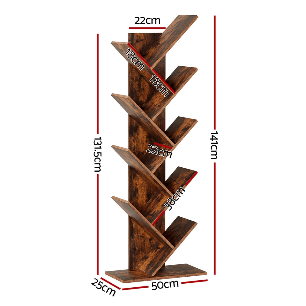 Artiss Tree Bookshelf 9 Tiers Walnut FURNI-L-SHELF-9TB-WAL