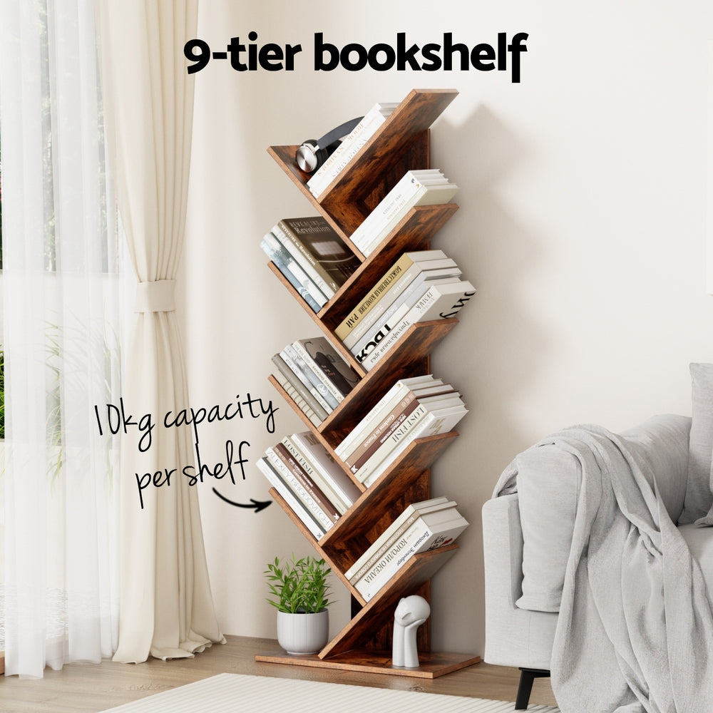 Artiss Tree Bookshelf 9 Tiers Walnut FURNI-L-SHELF-9TB-WAL
