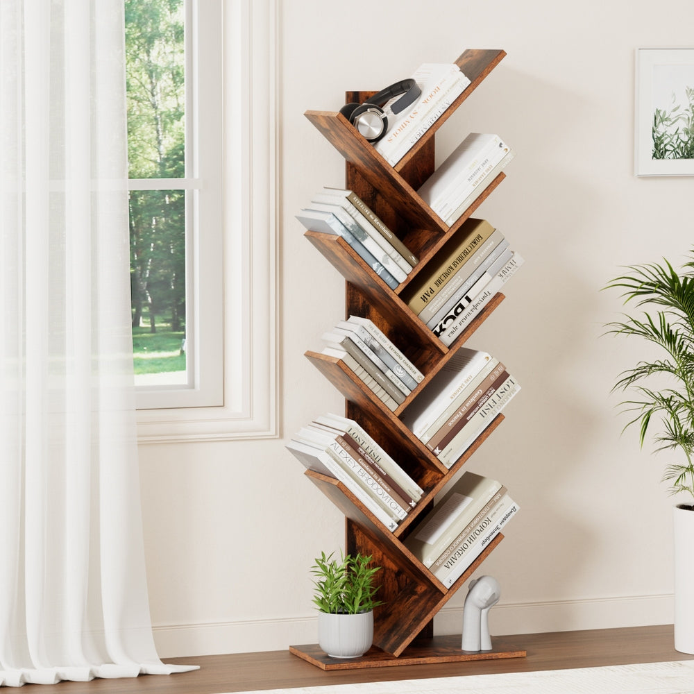 Artiss Tree Bookshelf 9 Tiers Walnut FURNI-L-SHELF-9TB-WAL