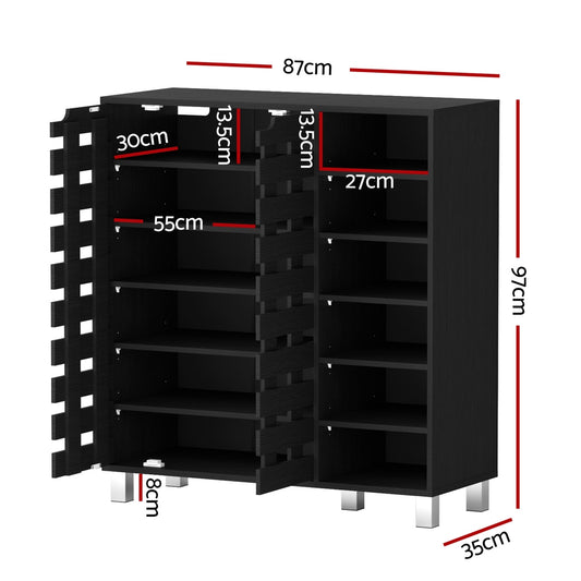 Artiss Shoe Rack Cabinet 6 Tier Storage Shelf Black FURNI-L-SHOE-2D-BK-AB