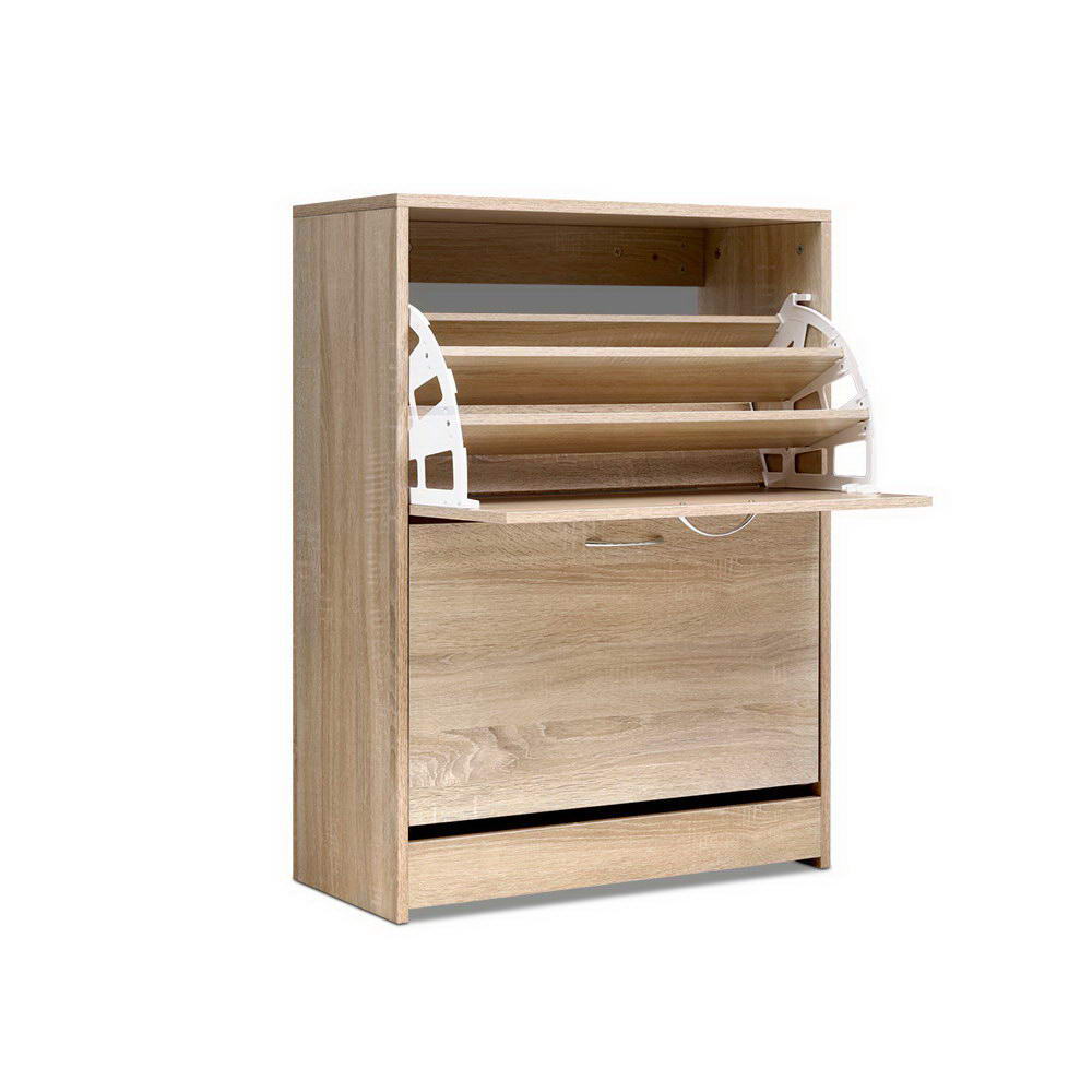 Artiss Shoe Rack Cabinet 24 Pairs 3-tier Wood Nina FURNI-L-SHOE-2D3R-OAK