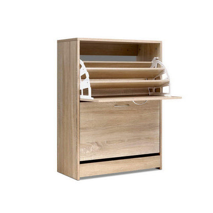 Artiss Shoe Rack Cabinet 24 Pairs 3-tier Wood Nina FURNI-L-SHOE-2D3R-OAK