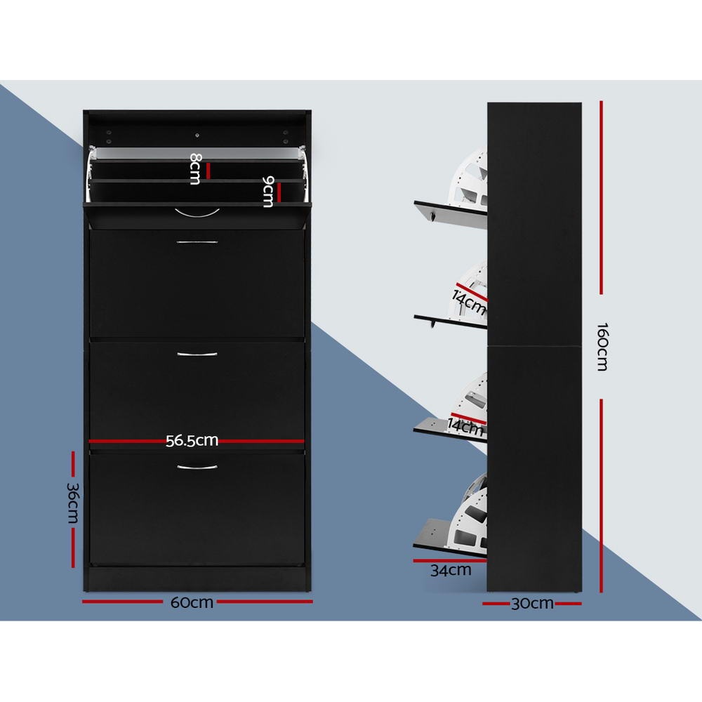 Artiss Shoe Rack Cabinet 60 Pairs 4 Doors - Black FURNI-L-SHOE-4D3R-BK-AB
