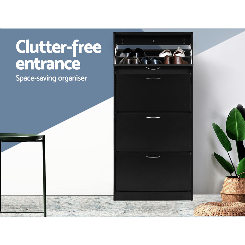 Artiss Shoe Rack Cabinet 60 Pairs 4 Doors - Black FURNI-L-SHOE-4D3R-BK-AB