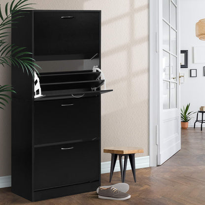 Artiss Shoe Rack Cabinet 60 Pairs 4 Doors - Black FURNI-L-SHOE-4D3R-BK-AB