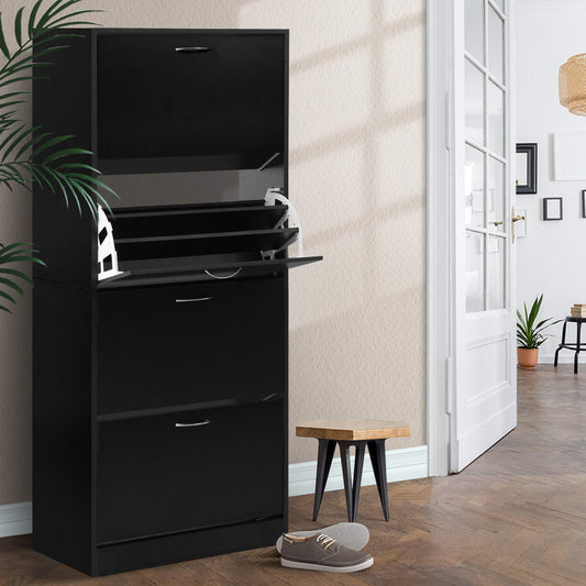 Artiss Shoe Rack Cabinet 60 Pairs 4 Doors - Black FURNI-L-SHOE-4D3R-BK-AB