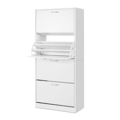 Artiss Shoe Rack Cabinet 60 Pairs 4 Doors - White FURNI-L-SHOE-4D3R-WH-AB