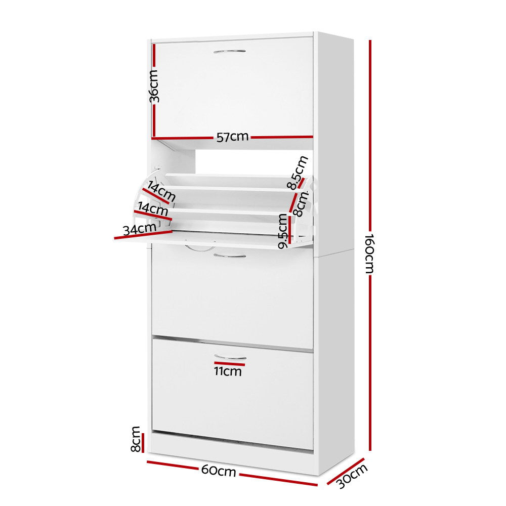 Artiss Shoe Rack Cabinet 60 Pairs 4 Doors - White FURNI-L-SHOE-4D3R-WH-AB