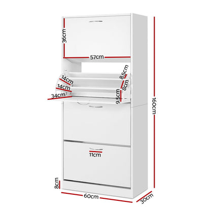 Artiss Shoe Rack Cabinet 60 Pairs 4 Doors - White FURNI-L-SHOE-4D3R-WH-AB