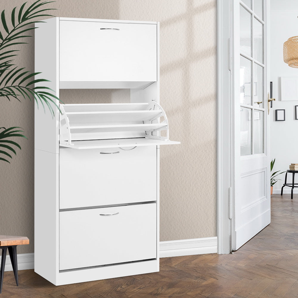 Artiss Shoe Rack Cabinet 60 Pairs 4 Doors - White FURNI-L-SHOE-4D3R-WH-AB