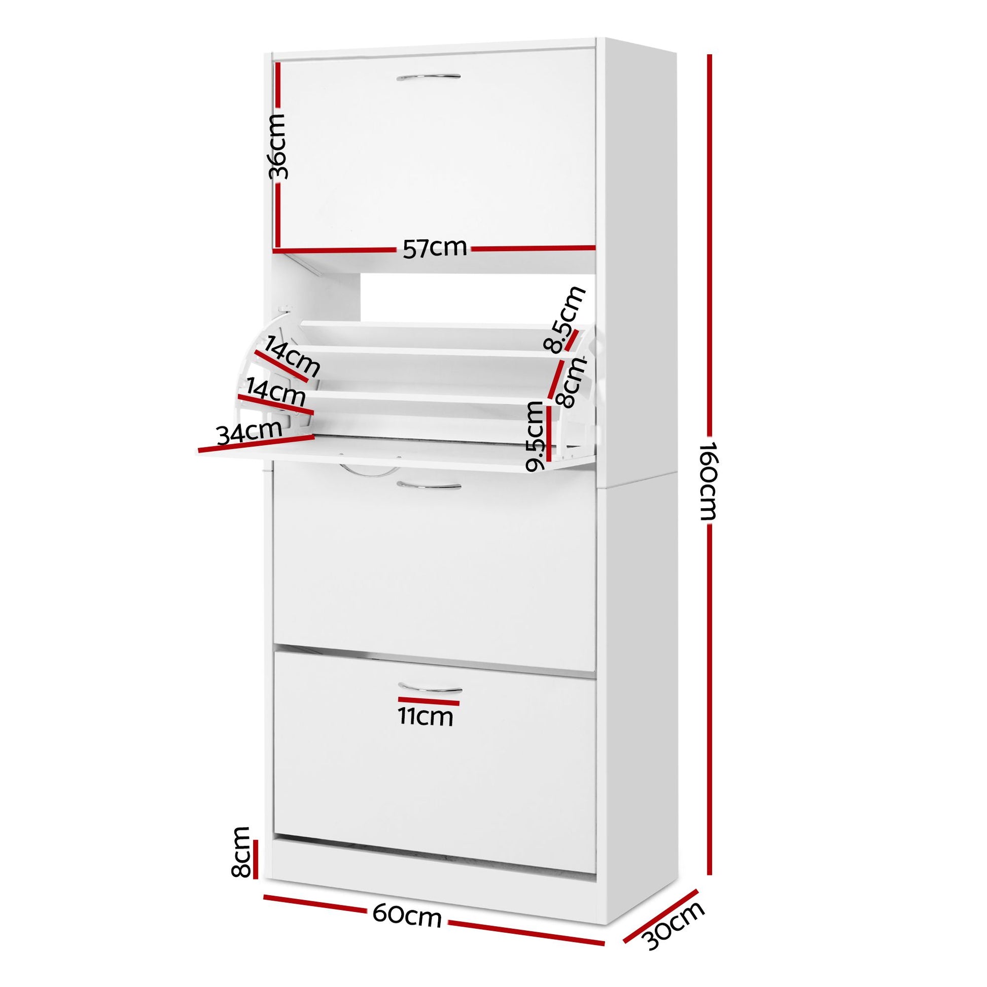 Artiss 2x Shoe Cabinet Storage Organiser 4 Flip Drawer White FURNI-L-SHOE-4D3R-WHX2