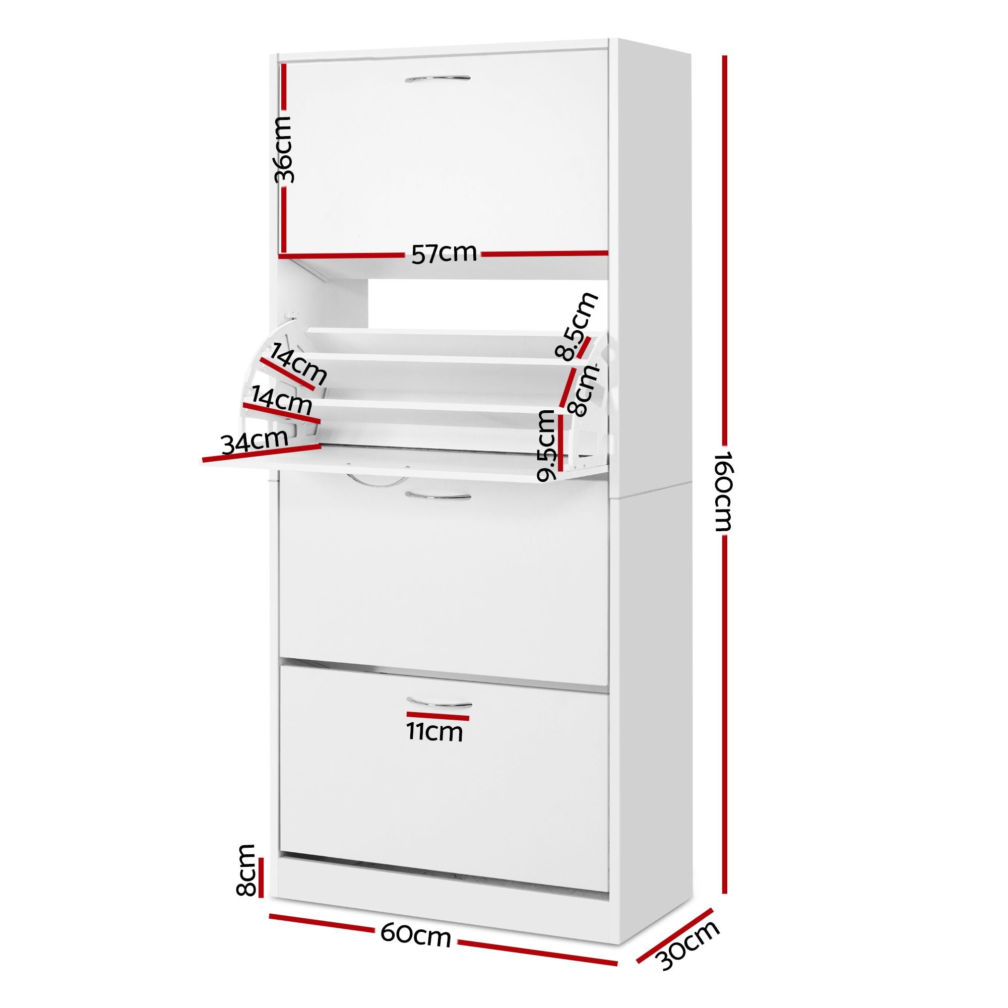 Artiss 2x Shoe Cabinet Storage Organiser 4 Flip Drawer White FURNI-L-SHOE-4D3R-WHX2