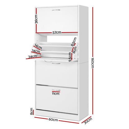 Artiss 2x Shoe Cabinet Storage Organiser 4 Flip Drawer White FURNI-L-SHOE-4D3R-WHX2